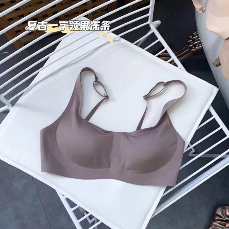 MeTwo French Style Small Square Collar off-Neck Air Bra Wireless Thin Push up Breast Holding Rubber Bra Underwear for Women