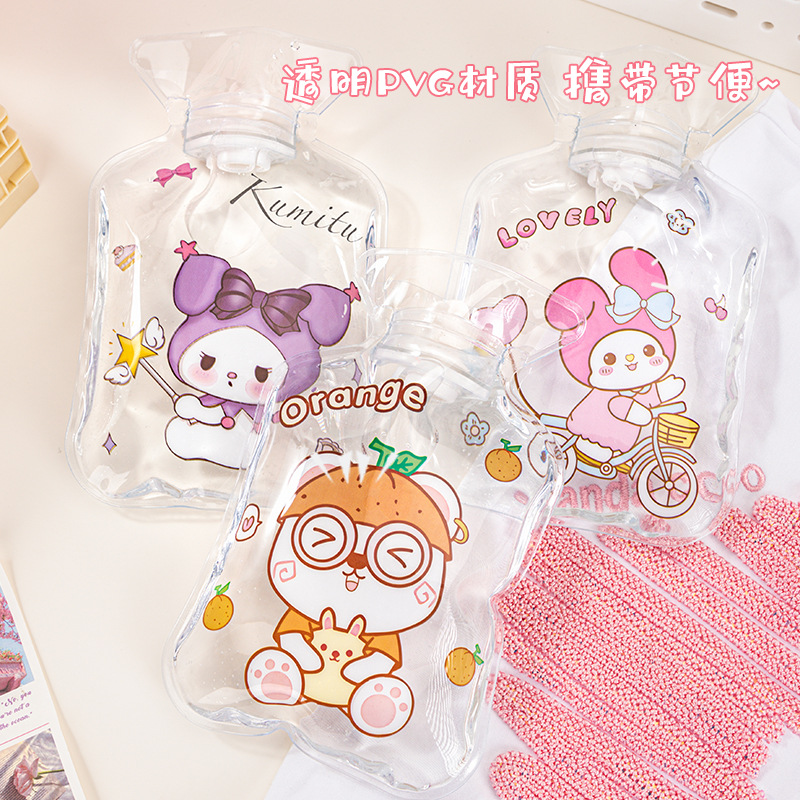 Strawberry Bear Cute Transparent Hot Water Bag Cartoon Warm Body Hot-Water Bag Water Injection Portable Factory Wholesale Winter Student