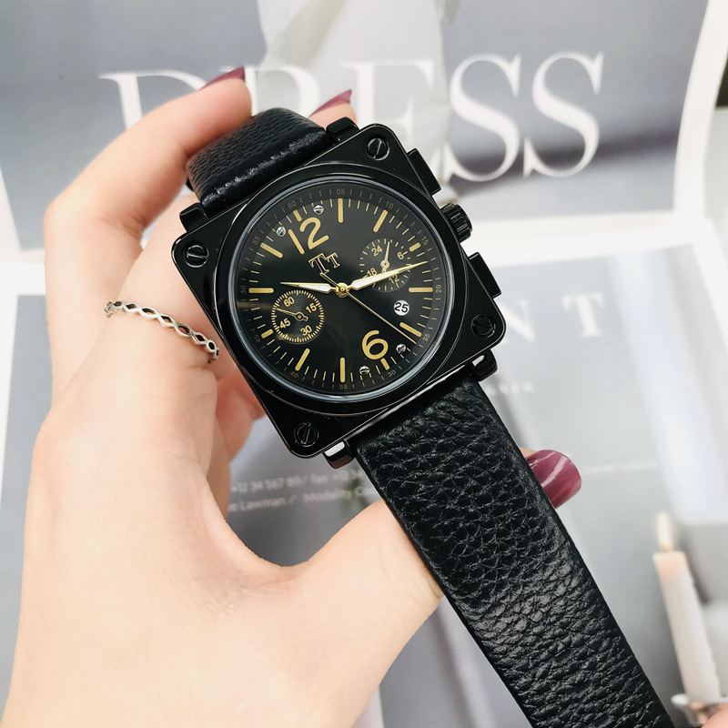 tt手表方形大表盘带日历韩版时尚潮流网红中性情侣表皮带个性女表