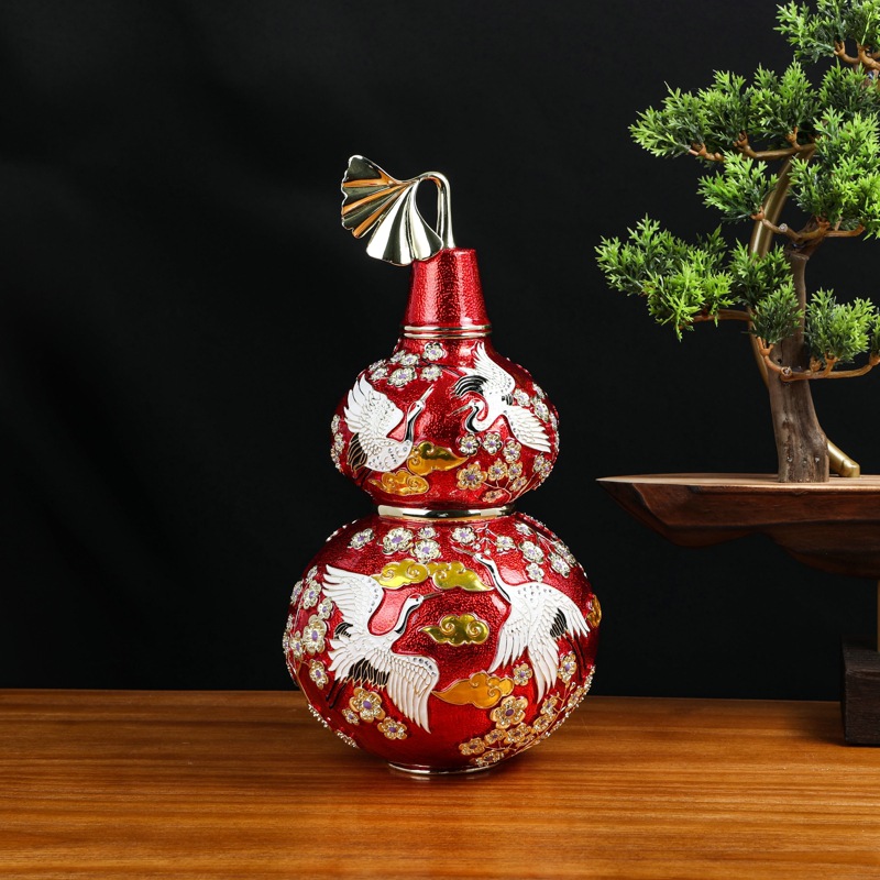 珐琅彩工艺金属仙鹤葫芦办公室大摆件高档商务活动礼品风水摆件