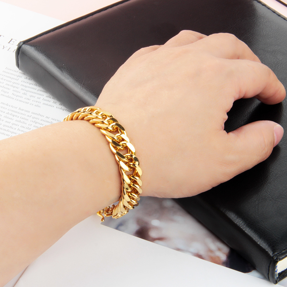 欧美潮流时尚镀金粗大古巴男士手饰老板气质夸张金色手链男