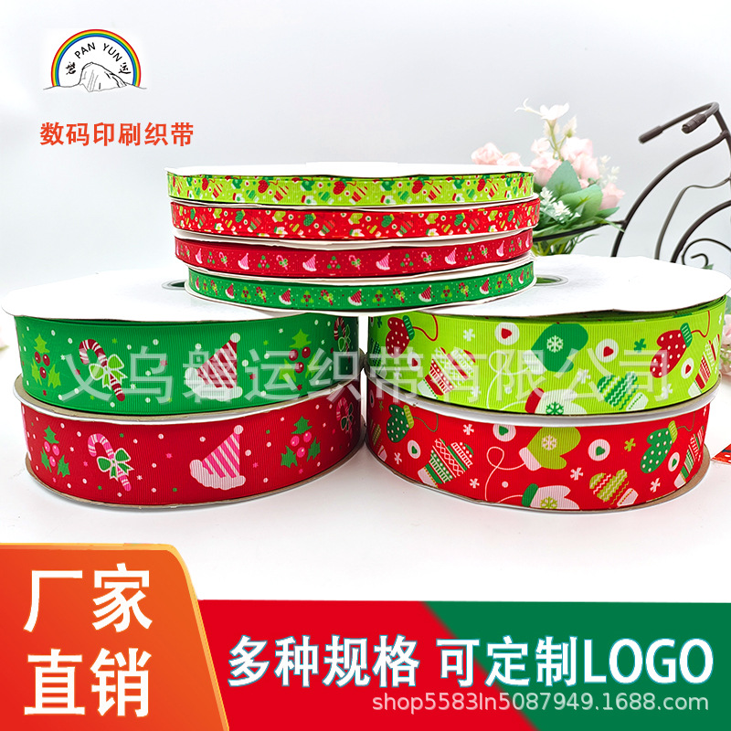 Holiday Decoration Gift Packaging Ribbon, Digital Printing Christmas Meshbelt Santa Claus Rib Christmas Ribbon