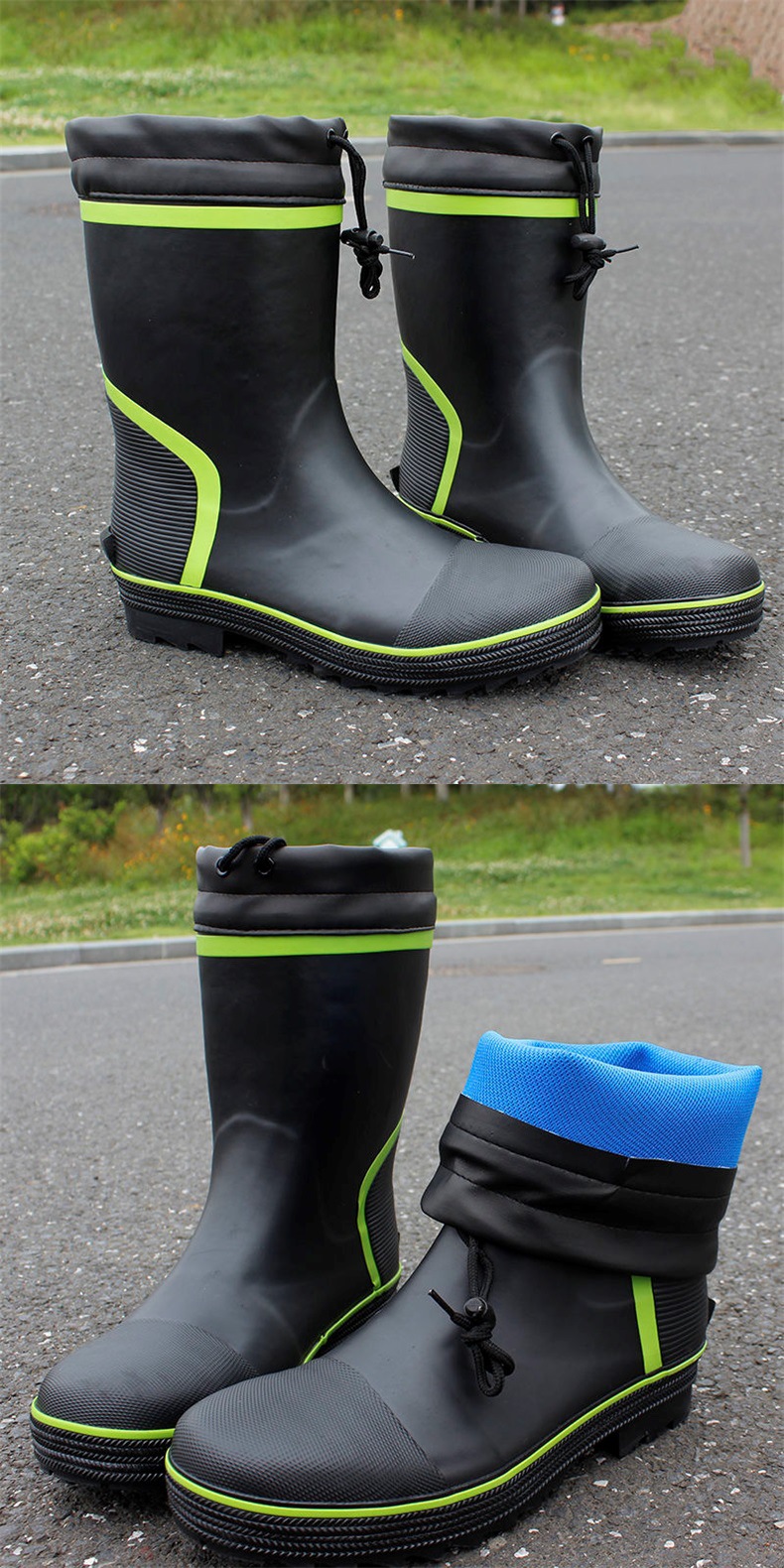 男士带钢头中筒防砸雨鞋春夏透气时尚劳保雨靴中帮橡胶水靴