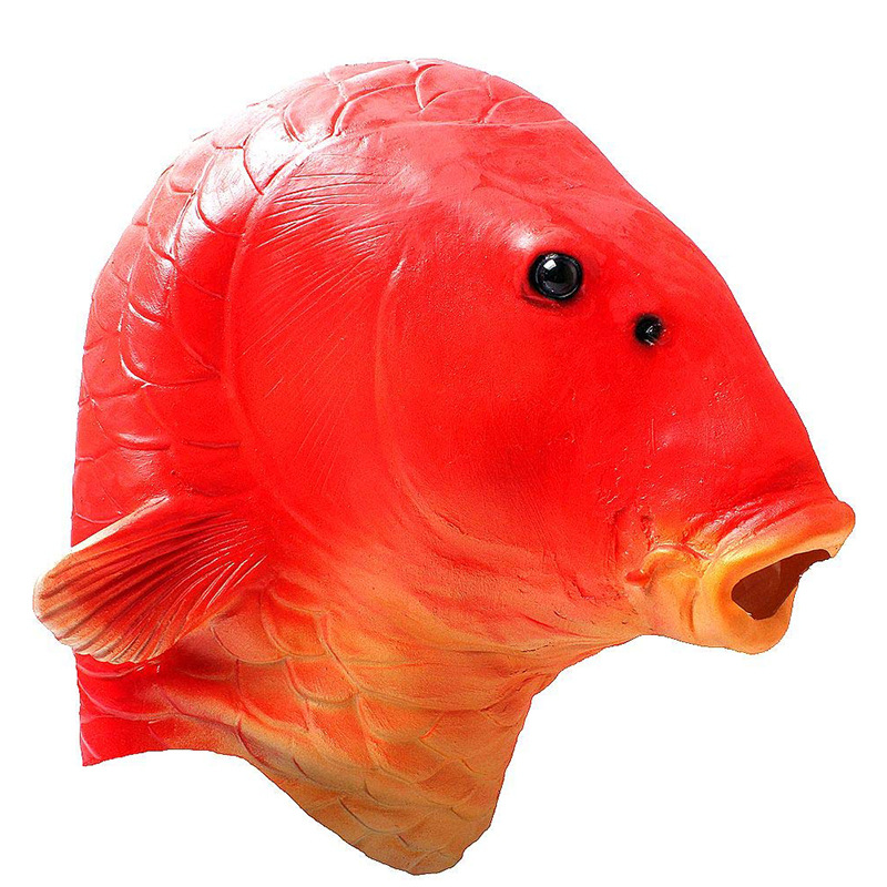 万圣节搞怪装扮动物金鱼面具 派对cosplay红鲤鱼乳胶头套整蛊道具