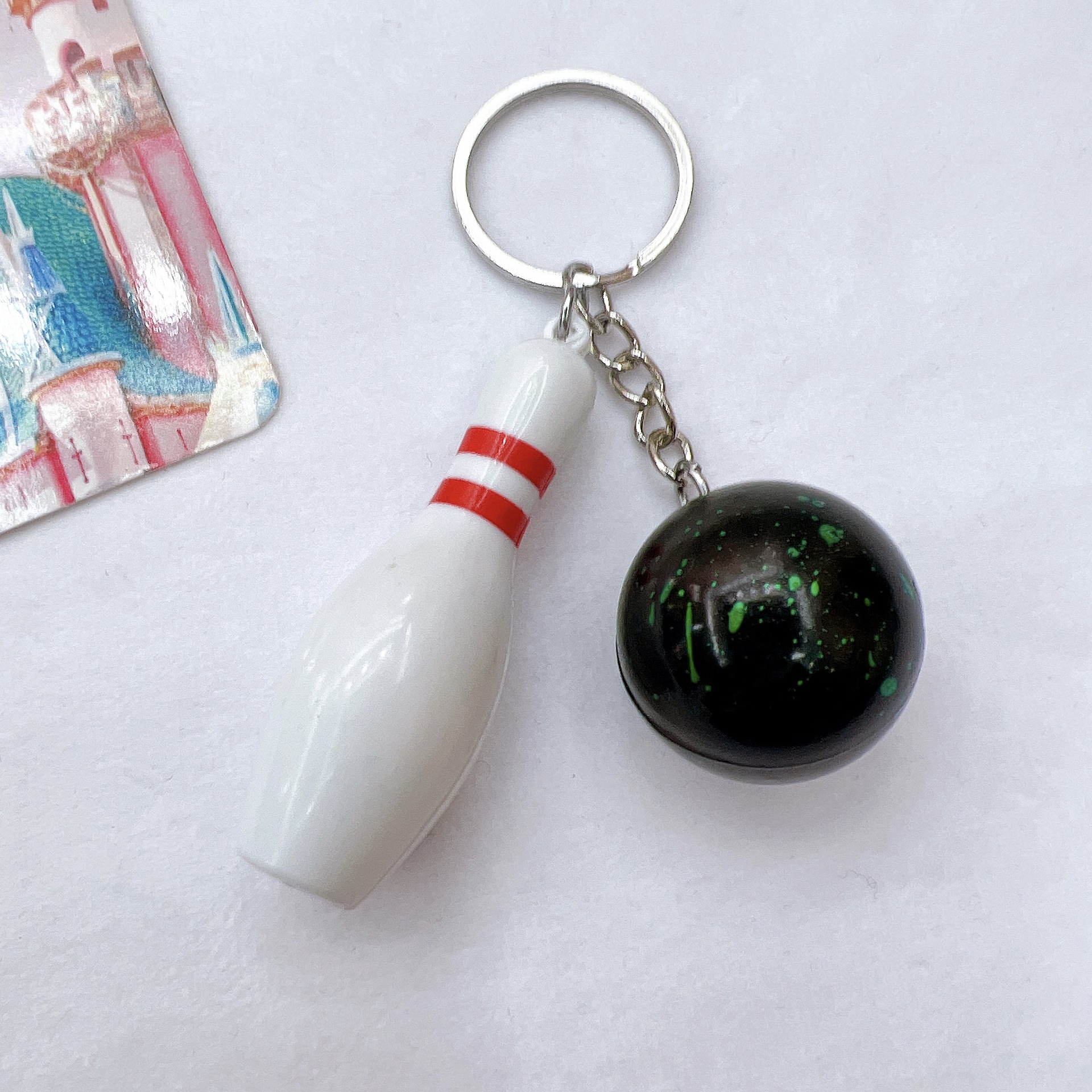 Cross-Border Hot Bowling Keychain Pendant Simulation Mini Bowling Key Chain Wholesale Car Key Ring