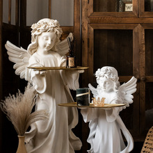 JK慕空间 少女天使托盘落地玄关钥匙茶几桌面装饰摆件创意雕塑
