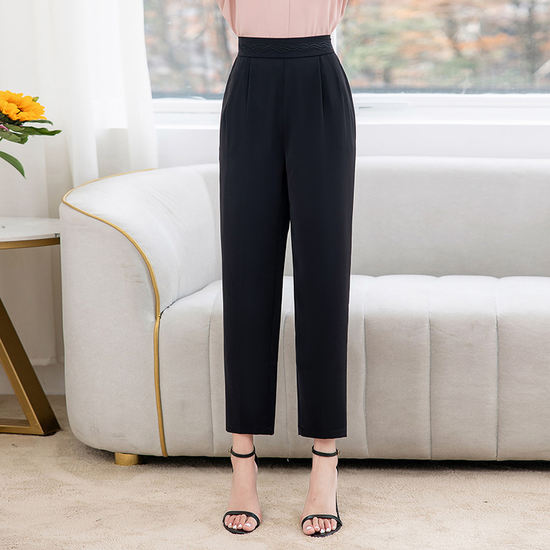 Middle-Aged and Elderly Mothers Summer New High Waist Straight Ankle-Length Pants Suit Pants Women's Casual Pants Large Size Slimming