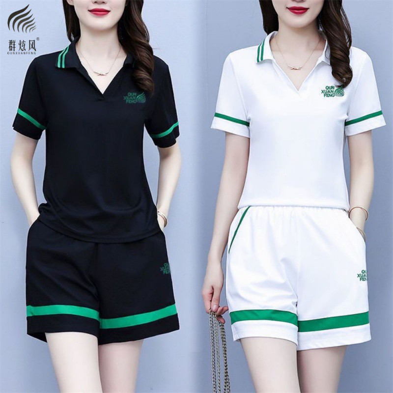 群炫风运动休闲套装女2024新款夏韩版潮流女士时尚洋气两件套