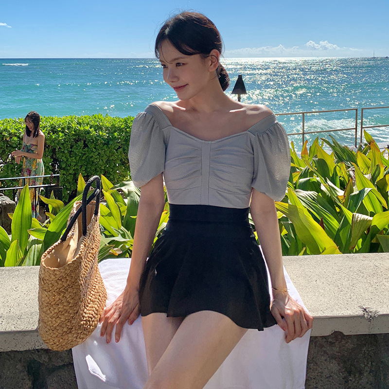 保守裙式泳衣女保守遮肚显瘦小胸两件套ins温泉批发跨境外贸泳装