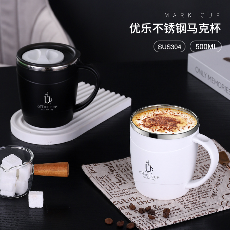 Cross-Border 304 Stainless Steel Mug Cup Double Layer Heat and Cold Insulation Business Handy Coffee Cup Office with Handle Tea Making