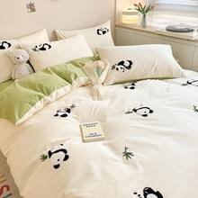 可爱卡通国风熊猫床上四件套100全棉纯棉被套学生宿舍床单三件套