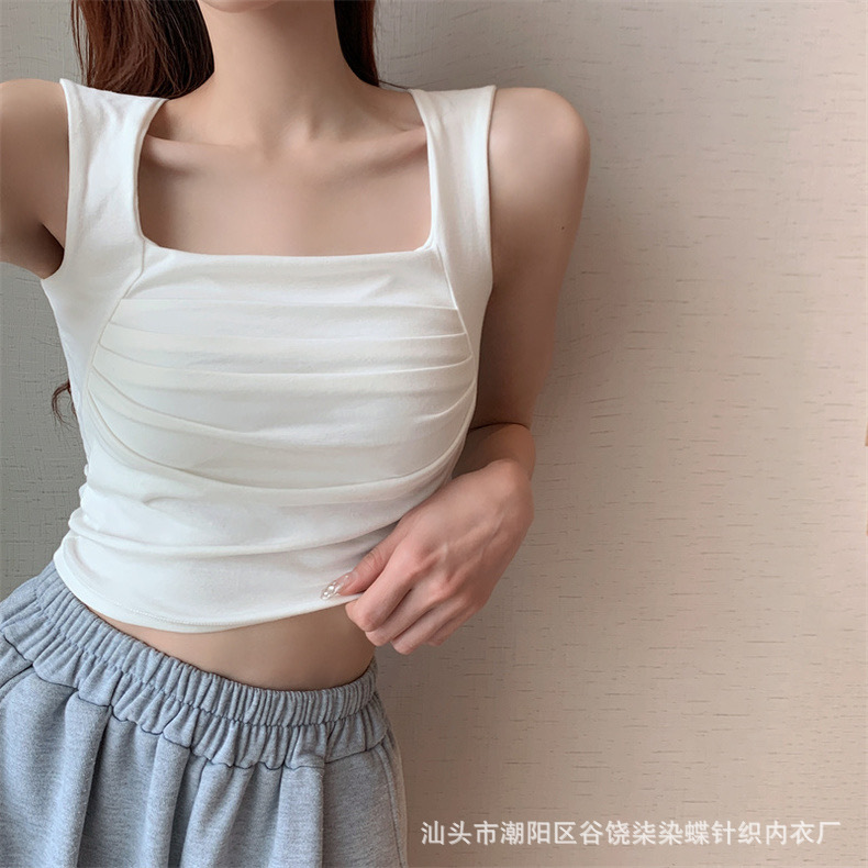 Korean Style Pleated Square Collar off-Shoulder Slimming Vest Back Shaping Padded Underwear Minority All-Match Slim-Fit Bottoming Top