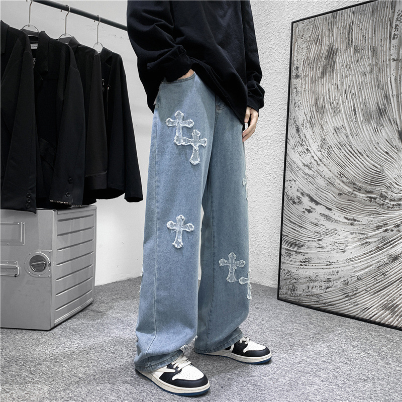 Autumn and Winter New Jeans Men's Fashion Brand Ins Harajuku Style Handsome Student Loose Straight Wide-Leg Pants