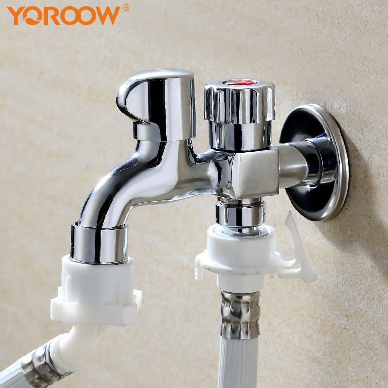 外贸日本黄铜机身洗衣机龙头双柄一进二出冷水龙头户外花园水龙头