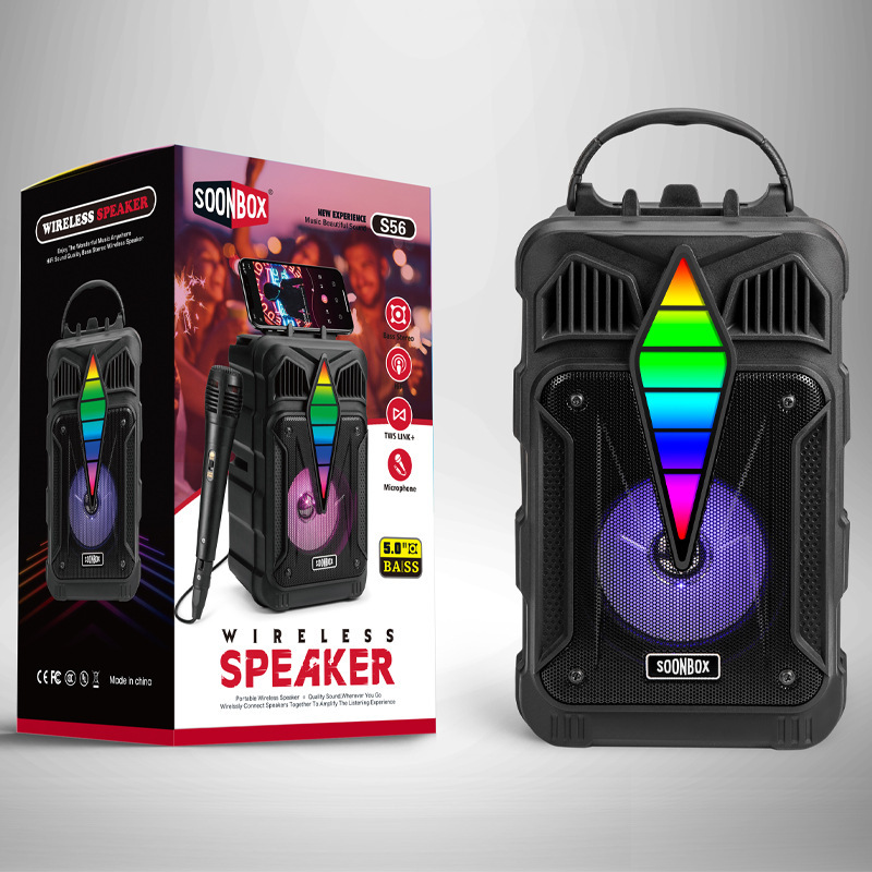 Soonbox New S56 Bluetooth Speaker Usb Card Led Cool Color Light Portable Outdoor 4-Inch Portable Audio