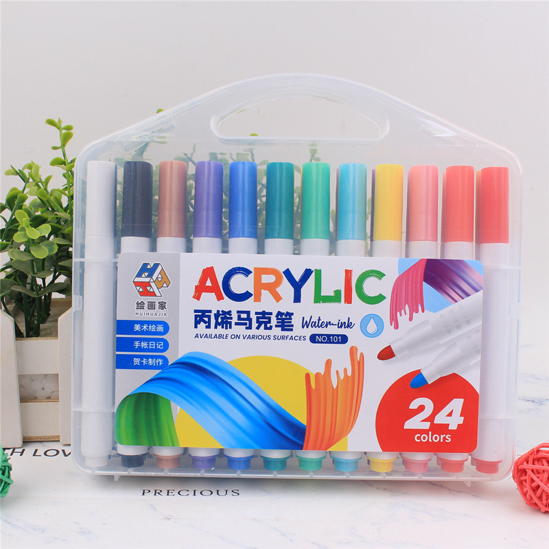 Acrylic Marker Pen 12 Colors 24 Colors 48 Color Screen Red Cloth Ceramic Wooden Top Drawing Pen Waterproof Marker Wholesale