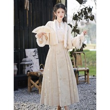新中式女装中国风小香风马面裙套装提花汉服古风改良日常装两件套