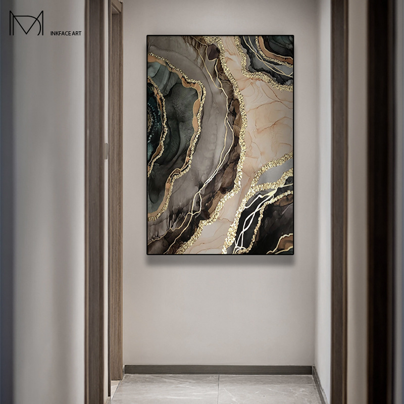 轻奢玄关柜装饰画寓意好抽象背景墙入户走廊挂画客厅过道壁画