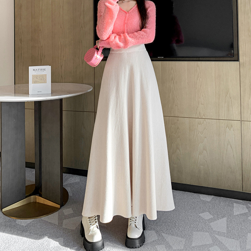 秋冬法式长裙新款高个子大摆针织半身裙超长款女a字伞裙子到脚踝