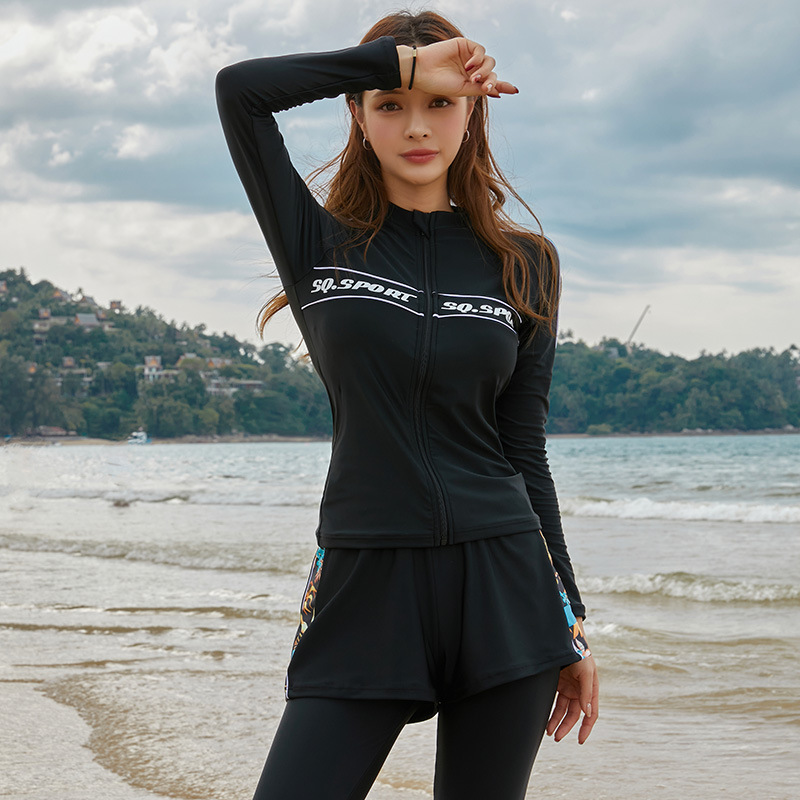 韩国潜水服女分体防晒泳衣长袖长裤水母衣速干显瘦冲浪服浮潜泳衣