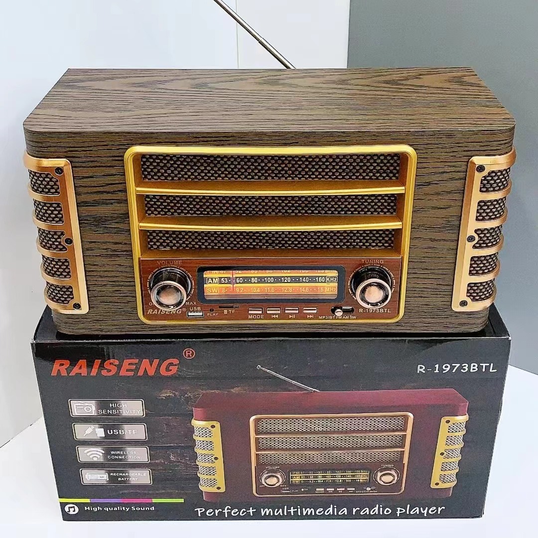 外贸跨境木质复古收音机多波段可插卡家庭音响老人收音机r1973btl