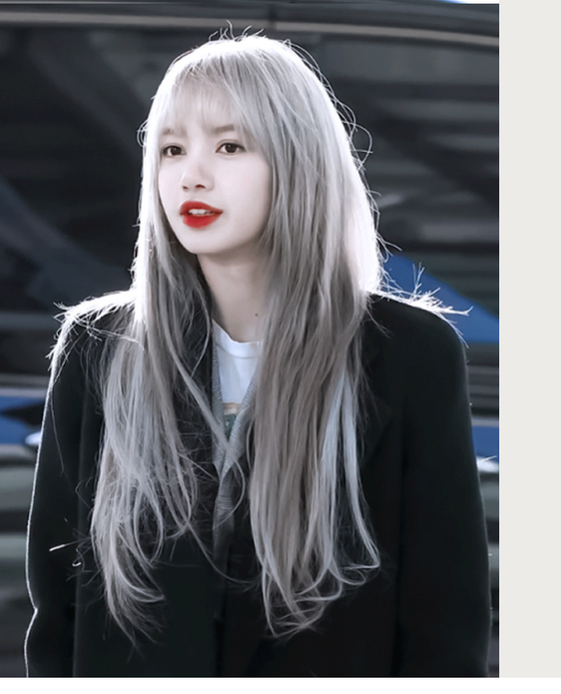 blackpink lisa同款发色假发长直发女奶奶灰漫画刘海长发自然直发