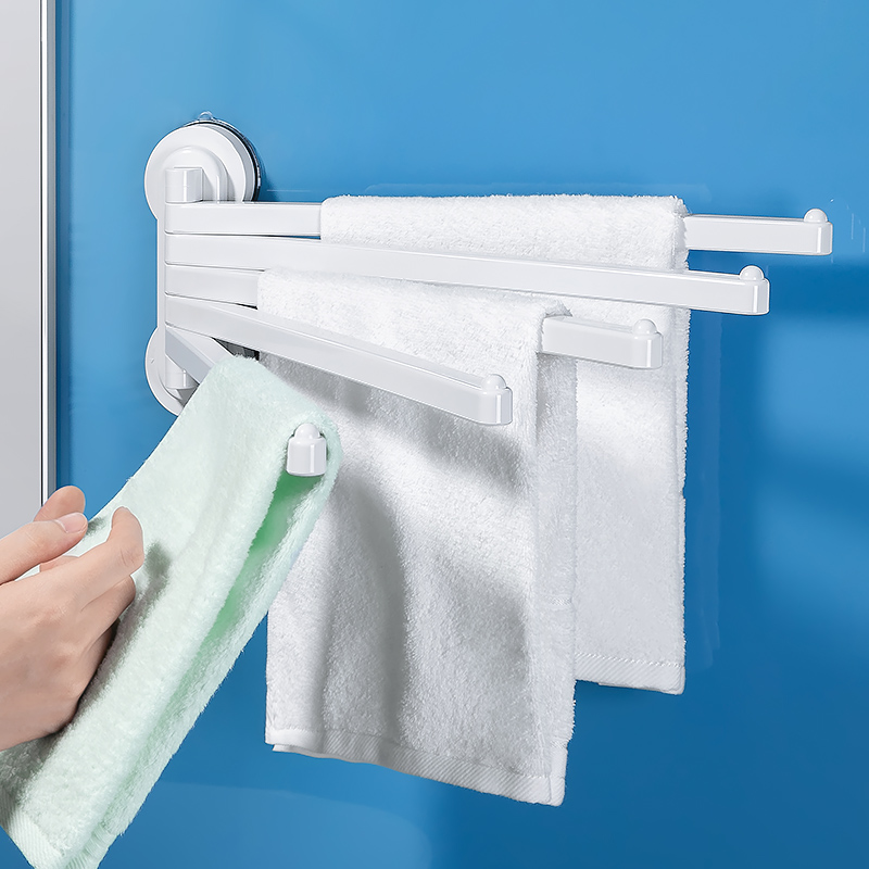2tcu毛巾架免打孔卫生间挂架浴室毛巾杆旋转浴巾架洗手间收纳架置