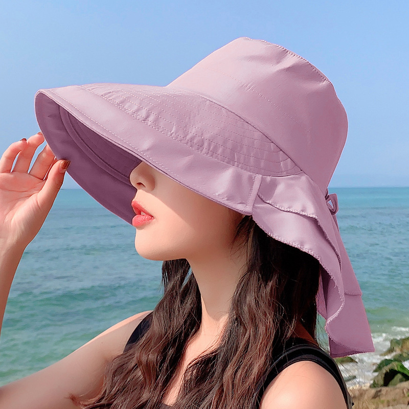 8062 New Hat Women's Summer Neck Protection Sun Protection Sun Hat Travel Big Brim Fisherman Hat Outdoor Riding Sun Hat