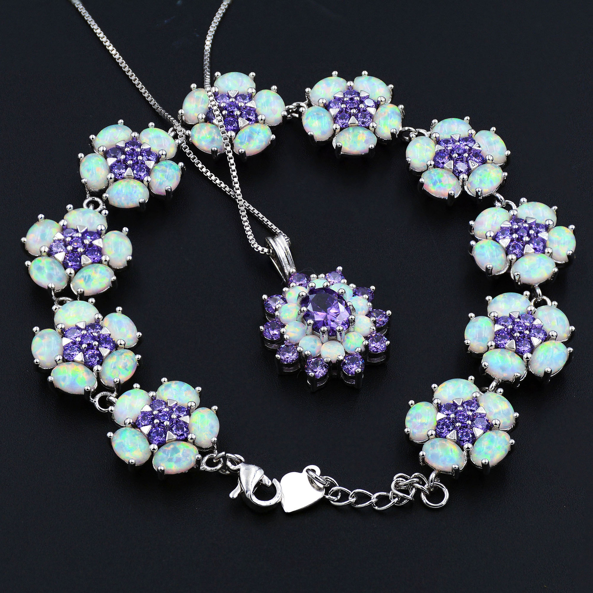 浪漫紫锆石澳宝吊坠女士花朵项链