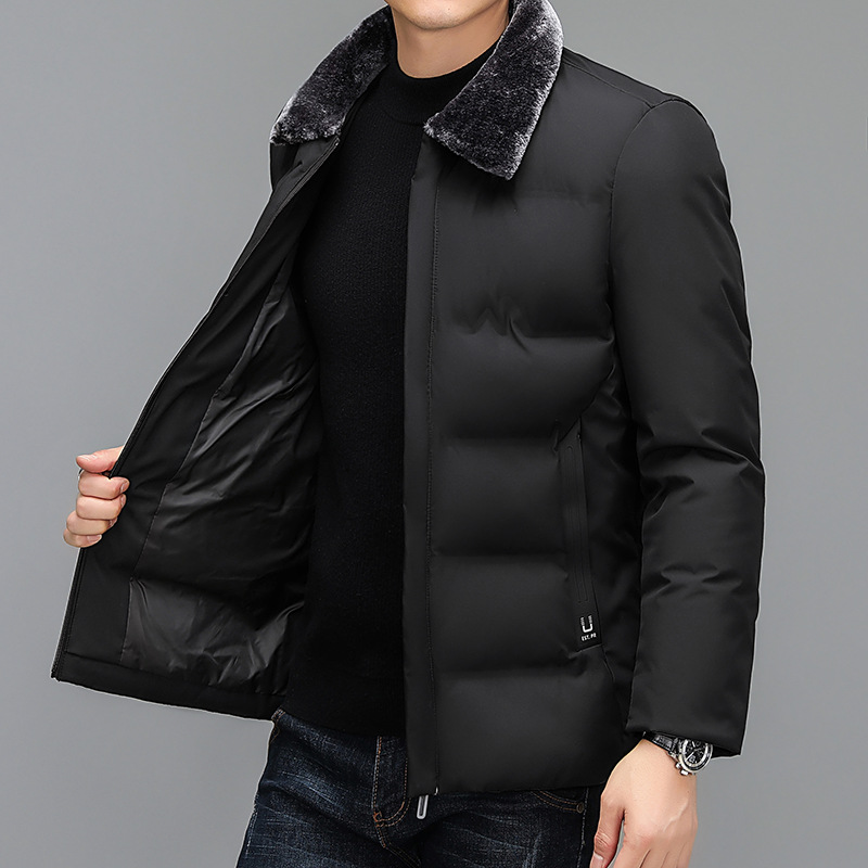 2023秋冬新款男士翻领毛领棉衣短款加厚保暖休闲爸爸外套棉服潮