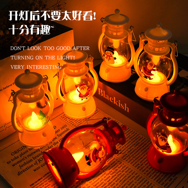 Christmas Decoration Storm Lantern Portable Led Small Oil Lamp Luminous Barn Lantern Shopping Mall Dress up Gift Scene Arrange Hangings