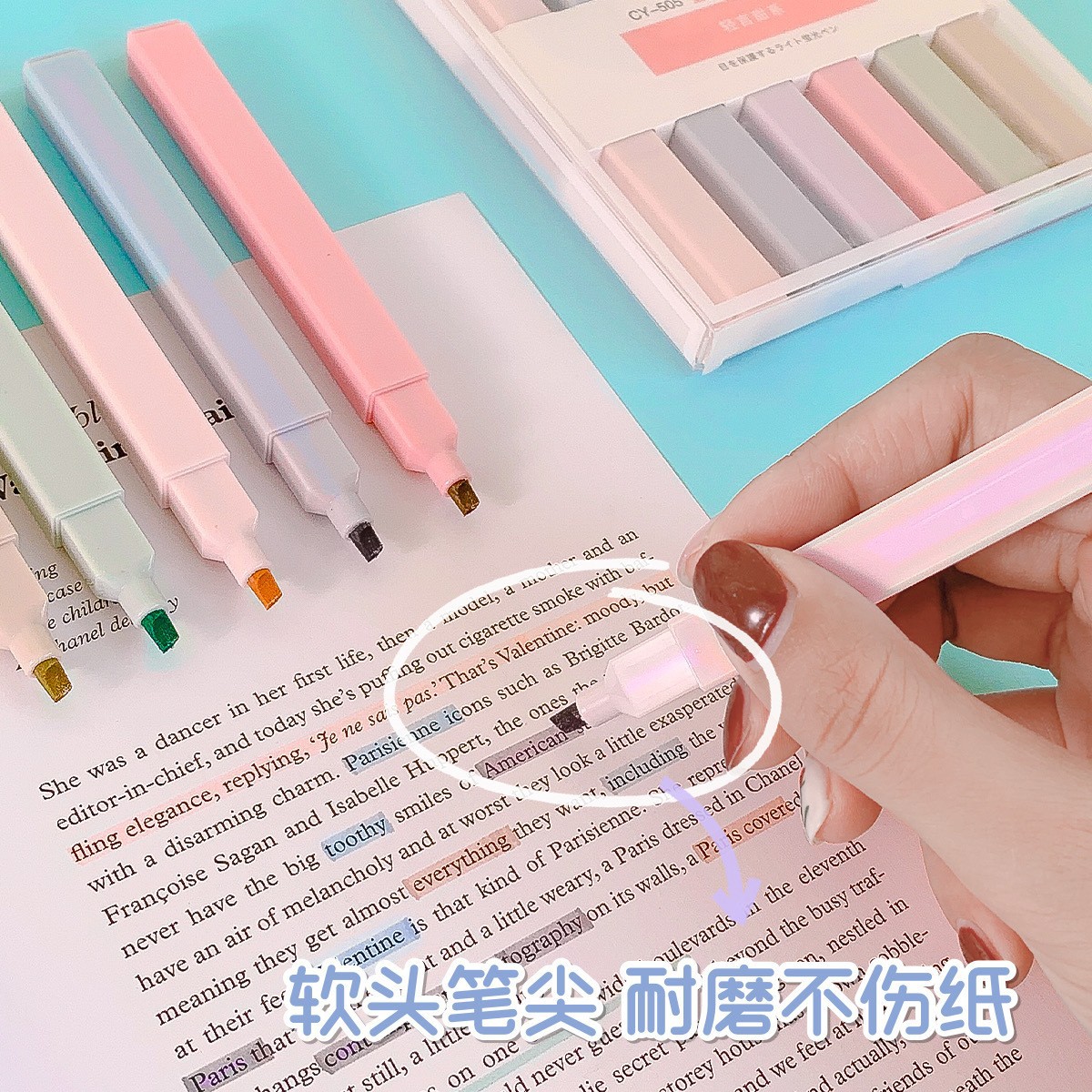 Morandi Fluorescent Pen Set Students Use Graffiti Marks to Draw Key Points Marking Pen Soft Head Eye Protection Highlighter