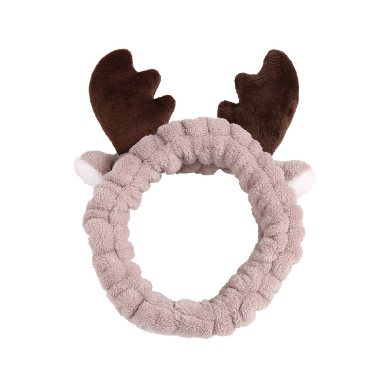 Korean Fashion Trending Plush Large Antlers Hair Band Girls Christmas Face Wash Headband Gray Flannel Headband