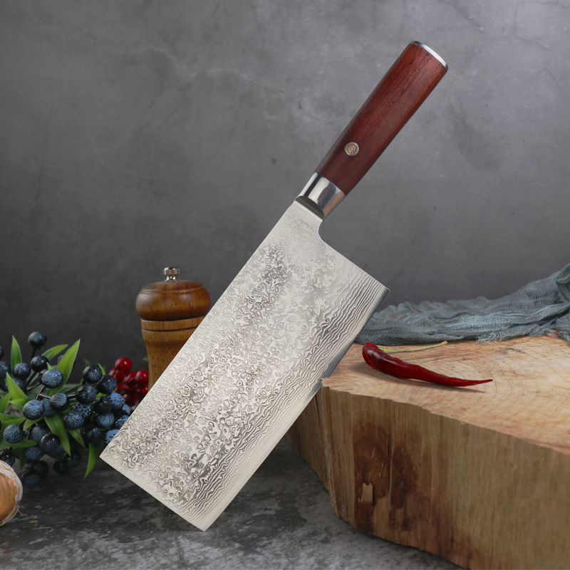 大马士革菜刀锻打厨刀中式厨师刀厨房刀切片刀切菜刀家用一件代发