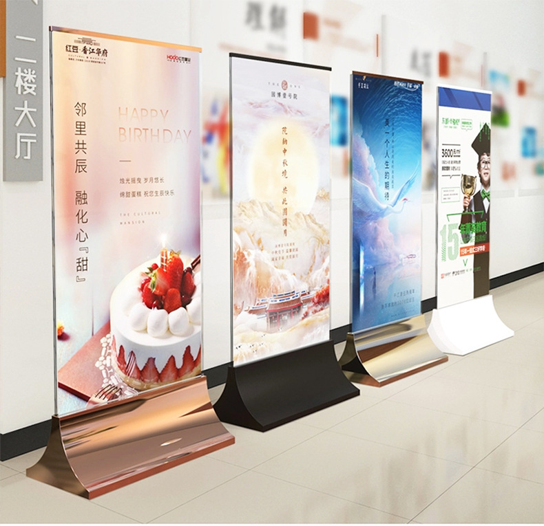 玻璃丽屏展架双面钢化玻璃落地展示牌商场酒店房产海报架广告立牌