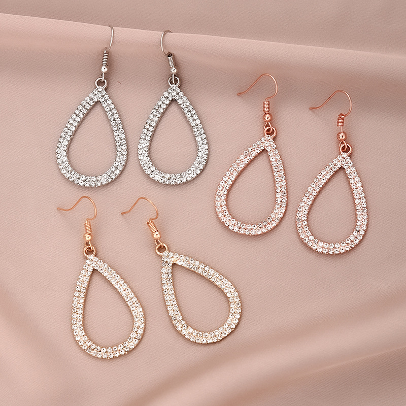 耳环新款水水滴双排钻满单钻大耳环时尚耳环镂空时尚夸张女欧美