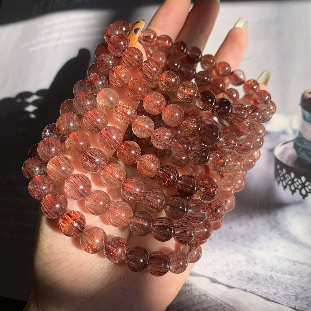 天然顺发红铜发晶手链 铜发单圈手串 时尚发晶水晶手链工厂批发