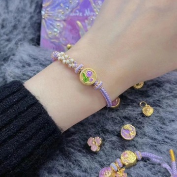 水贝黄金正品货源3d硬金珐琅彩莫奈花园郁金香足金999转运珠手链