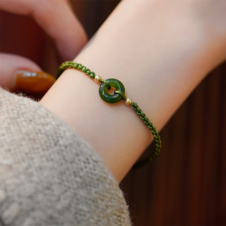 玺品珠宝天然和田玉碧玉平安扣编绳高级感小众轻奢手链百搭气质女