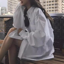 2024秋季新款韩版宽松中长款长袖上衣网红休闲外套白色衬衫女