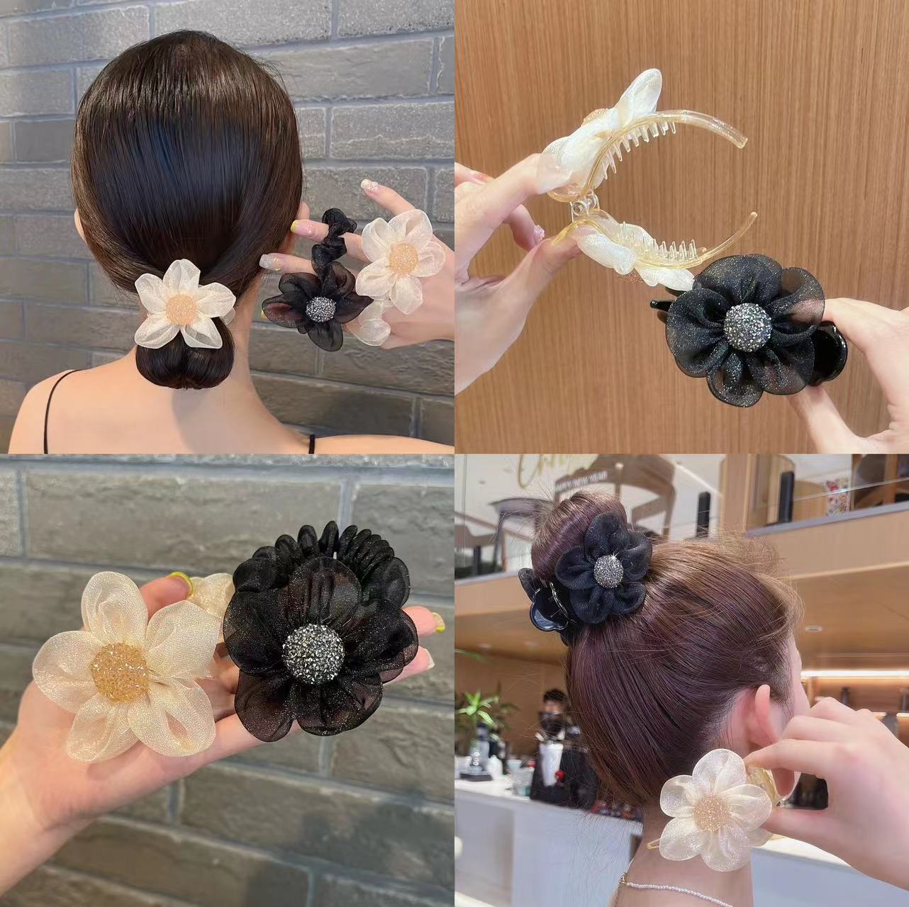 Light Luxury Mesh SUNFLOWER Hair Ring Flower Ponytail Bun Mesh Hair Accessories Updo Hairpin Female Hair Ring Grip