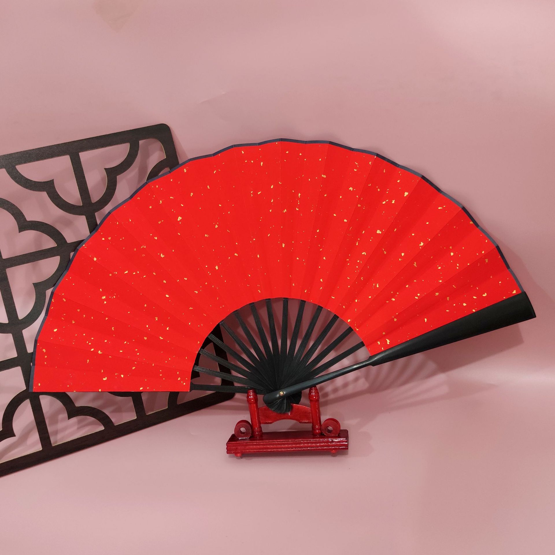 10寸头青黑骨仿真宣纸折扇 美术绘画工笔画水墨画绢布折扇