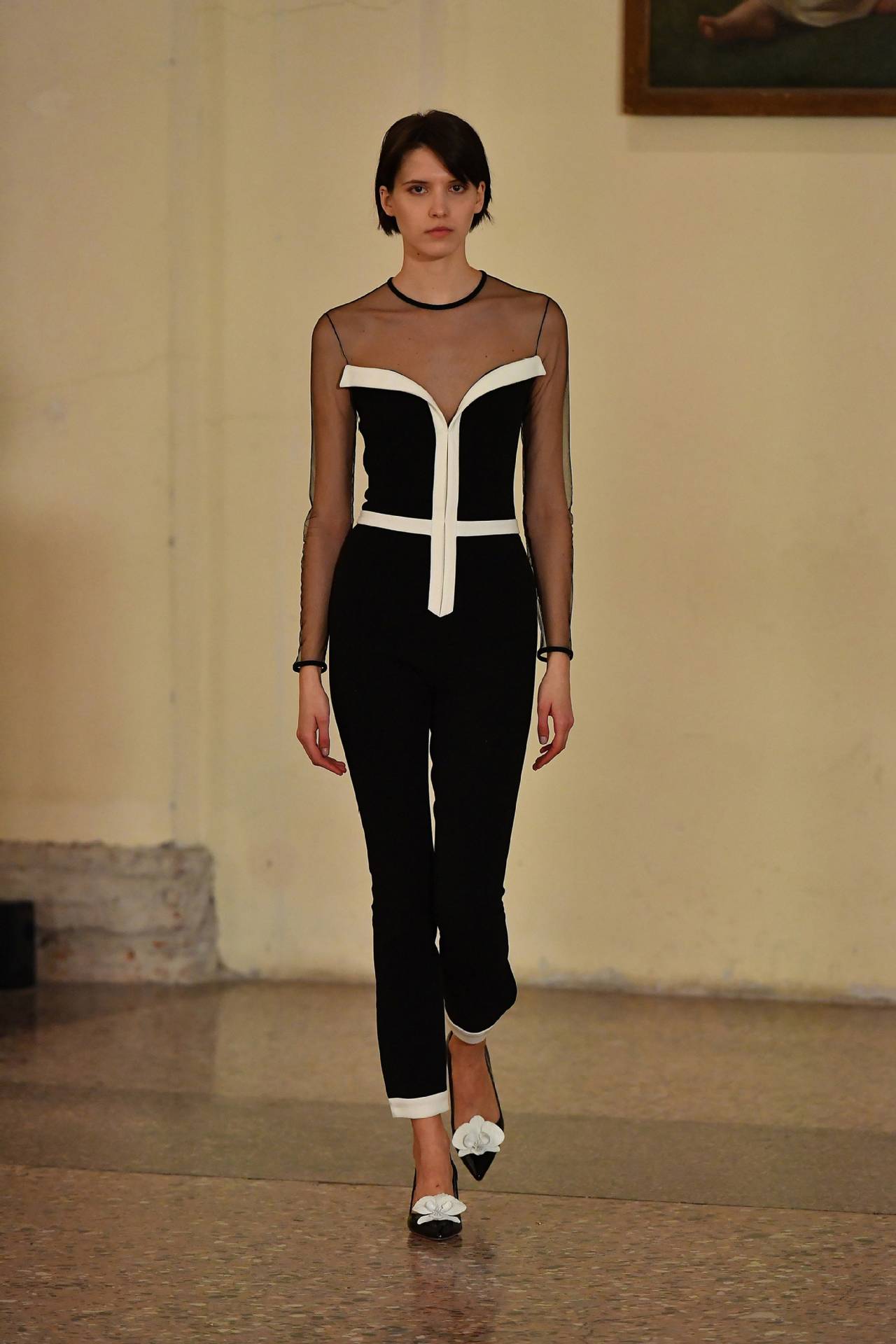 欧美长袖黑色网纱v领连体裤针织休闲裤弹力绷带性感欧美冬季女装