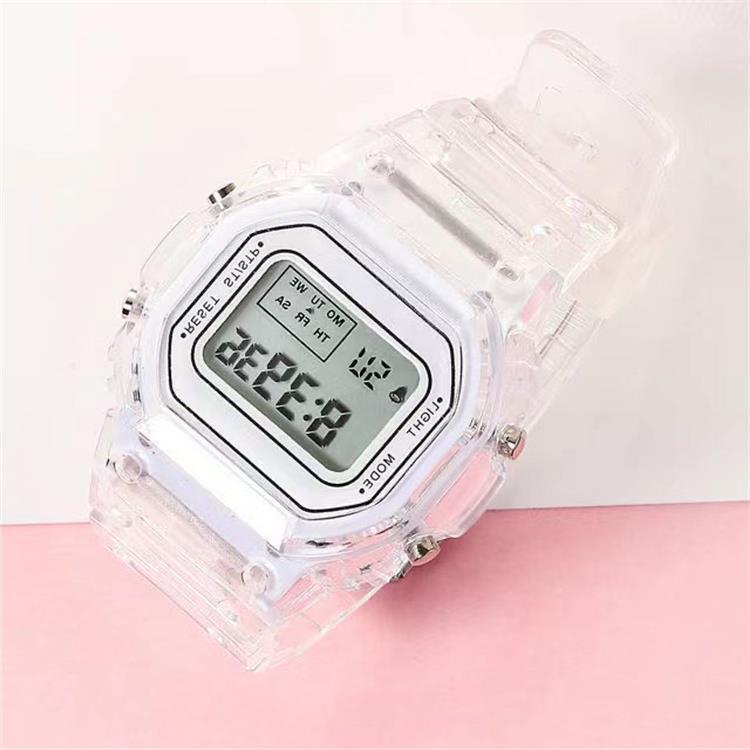 Factory Direct Sales New Transparent Small Square Watch Women's Transparent Strap Fashion Transparent Wrist Strap Student Electronic Watch