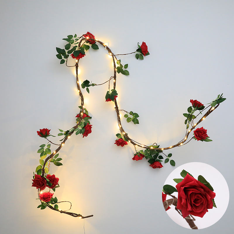 New Artificial Rose Lighting Chain Rose Floral Series Lighting Chain Room Wedding Celebration Decoration Cherry Blossom Lamp Ambience Light