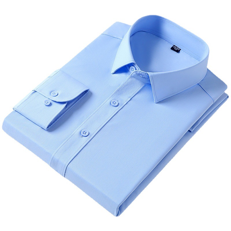 New Bamboo Fiber Long-Sleeved Shirt White Blue Business Wear Long-Sleeved Shirt Breathable Business Men's Shirt