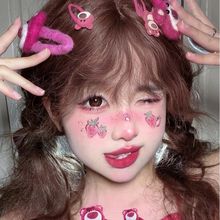 可爱少女粉色草莓妆容纹身贴 一次性直接贴软萌女孩活动脸贴纸