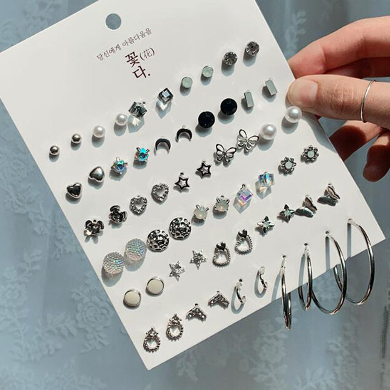 South Korea Dongdaemun Hot-Sale Earrings Women's Simple and Stylish Earrings Pearl Earrings Earrings 30 Pairs Pack Factory Direct Sales