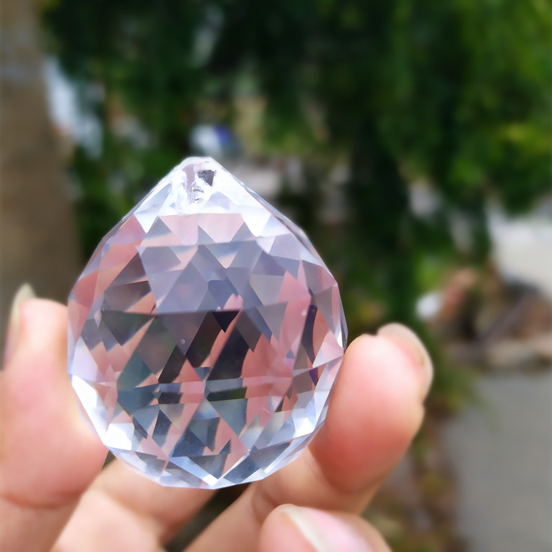 4灯饰水晶球 可吊挂饰品配件透明切面玻璃球带孔家居装修摆件