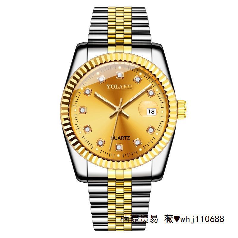 外贸时尚镶钻经典金表男士手表男表钢带男款非机械表一件代发